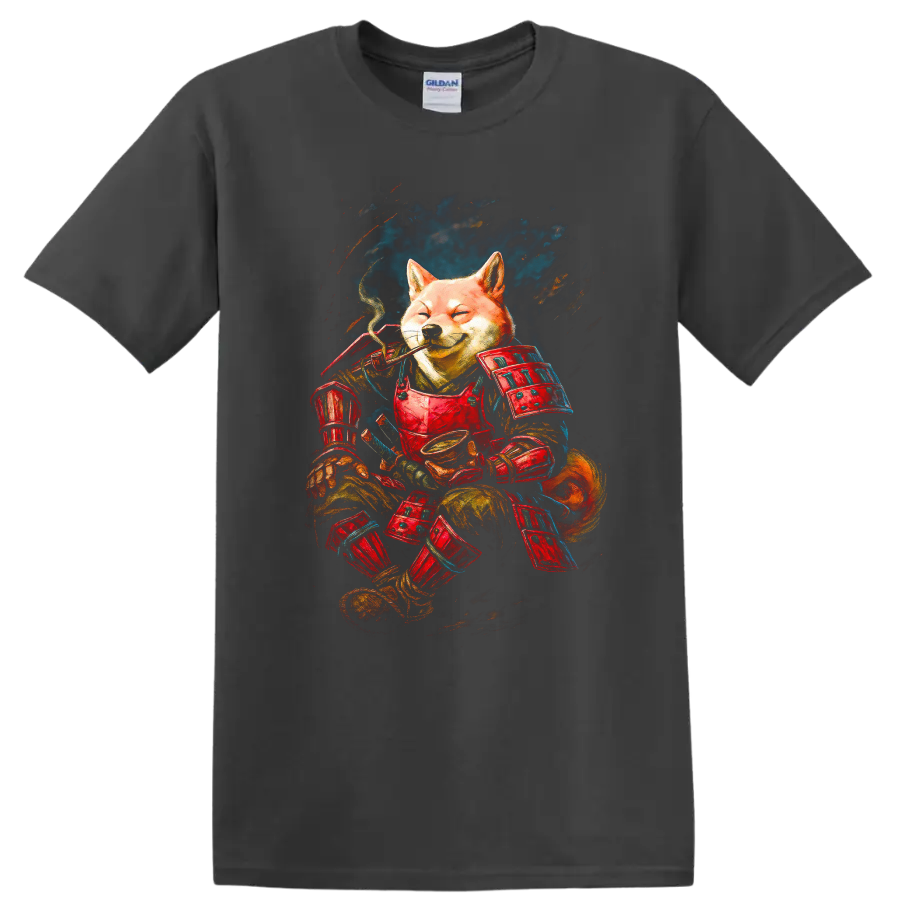 Samurai Shiba Inu Japanese Style Warrior Dog T Shirt - Charcoal