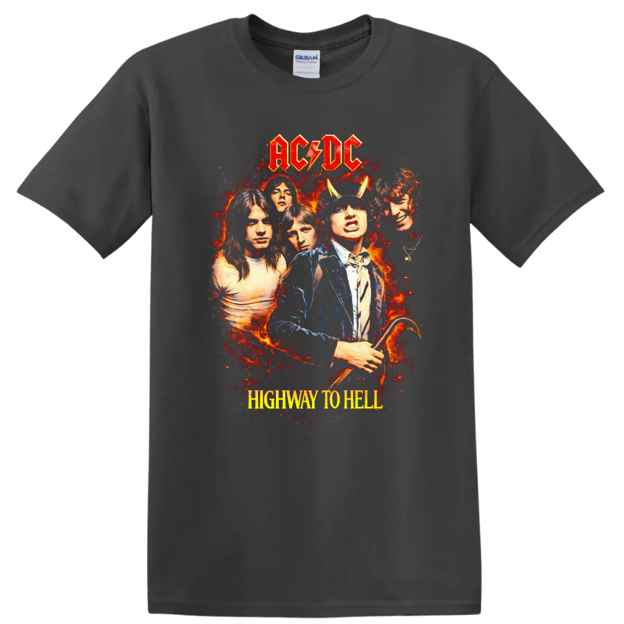 AC/DC Highway to Hell Vintage Classic Rock T Shirt - Charcoal