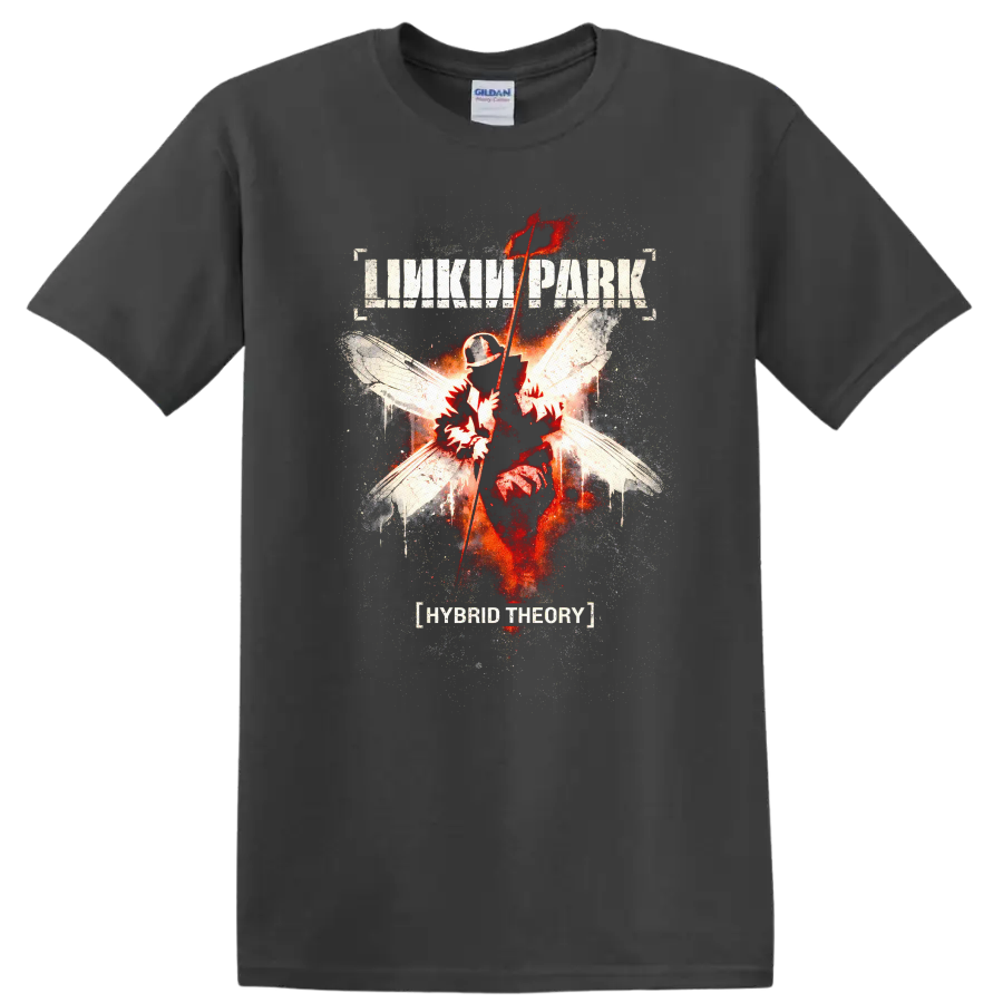 Linkin Park Hybrid Theory Vintage Classic Rock T Shirt on a Charcoal T Shirt