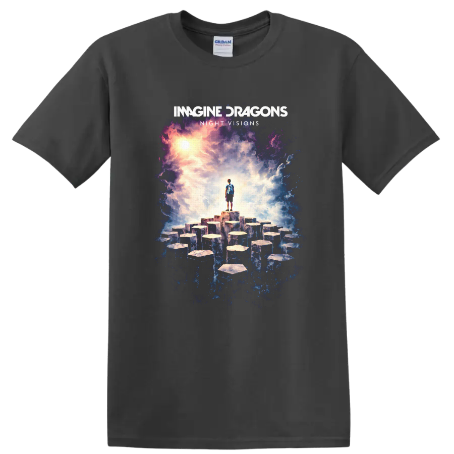 Imagine Dragons Night Visions Vintage Album Art T Shirt on a Charcoal T Shirt
