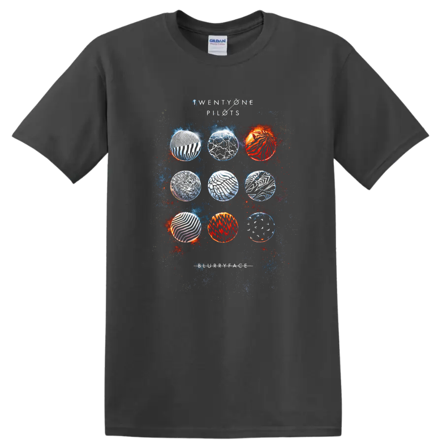 Vintage Classic Rock Album Cover Art T Shirt design inspired by Twenty One Pilots on a Charcoal T Shirt