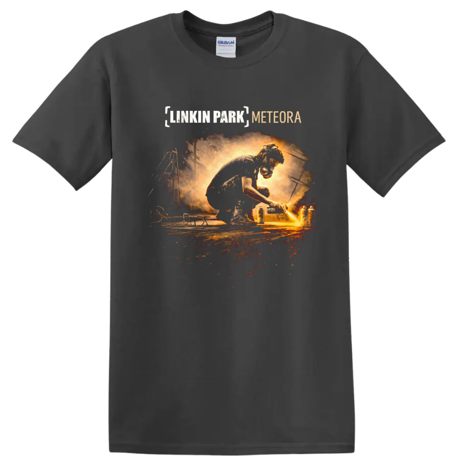 Linkin Park Meteora Vintage Classic Rock T Shirt on a Charcoal T Shirt