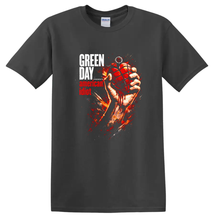 Green Day American Idiot Vintage Classic Rock T Shirt on a Charcoal T Shirt