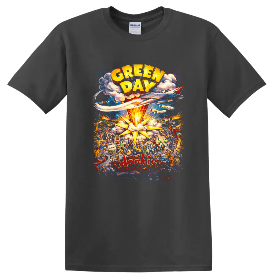Green Day Dookie Vintage Classic Rock Album Cover Art T Shirt on a Charcoal T Shirt
