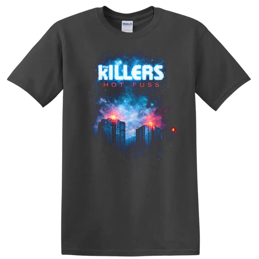 The Killers Hot Fuss Vintage Classic Rock T Shirt on a Charcoal T Shirt