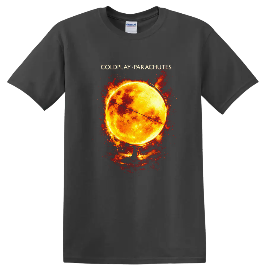Coldplay Parachutes Vintage Classic Rock Album Cover T Shirt on a Charcoal T Shirt