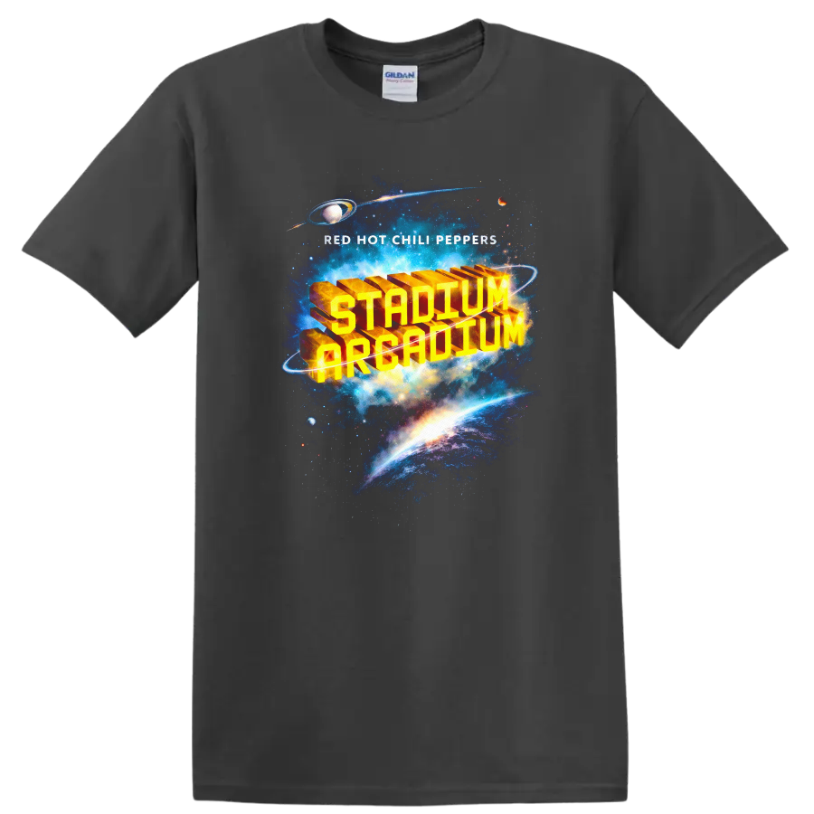 Vintage classic rock album cover art T Shirt featuring Red Hot Chili Peppers design on a Charcoal T Shirt