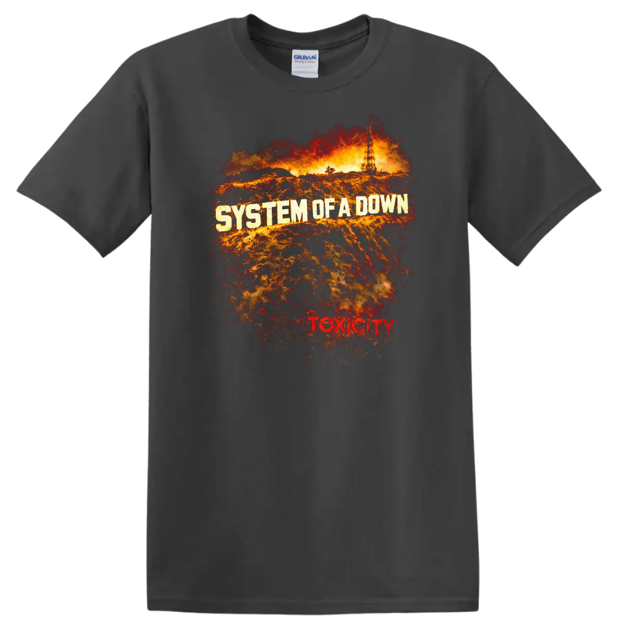 System of a Down Toxicity Vintage Classic Rock T Shirt on a Charcoal T Shirt