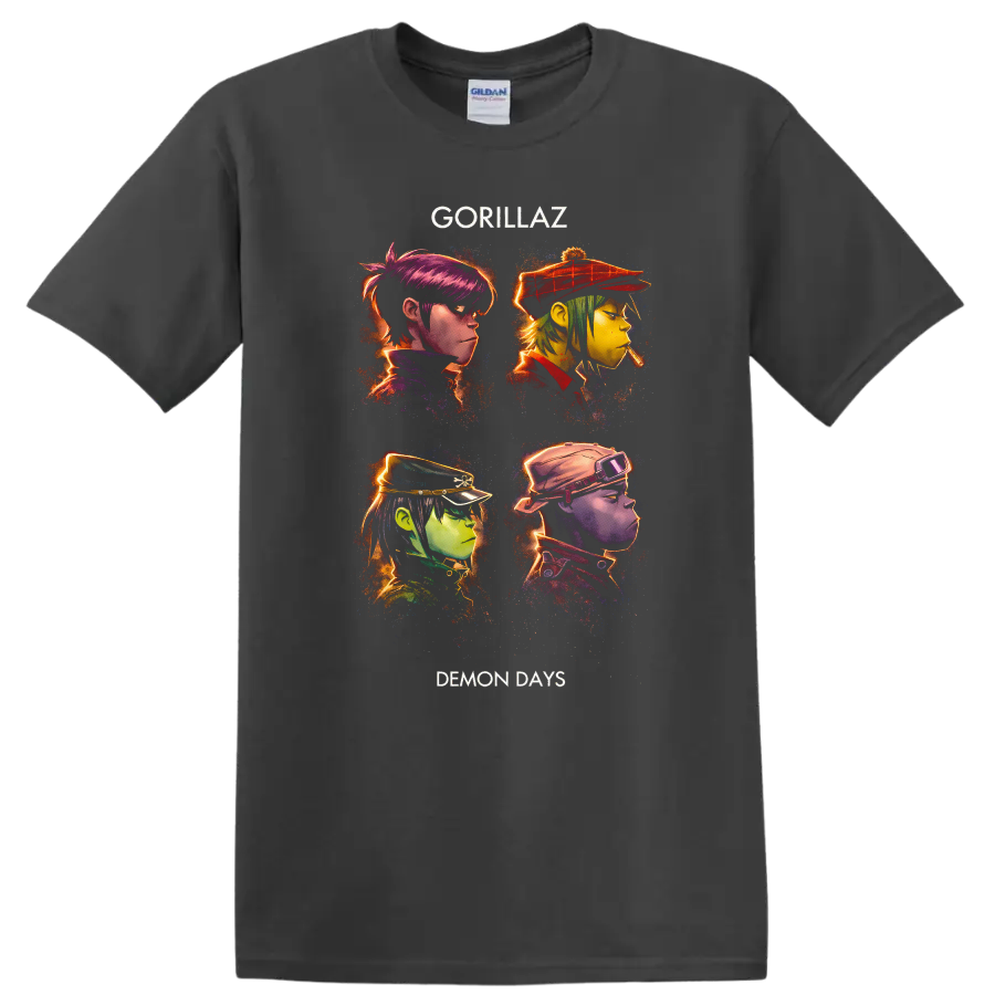 Gorillaz Demon Days Vintage Classic Rock Album Cover Art T Shirt - Charcoal