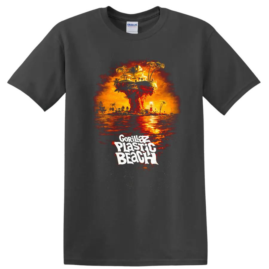 Gorillaz Plastic Beach Vintage Album Cover Art T Shirt - Charcoal