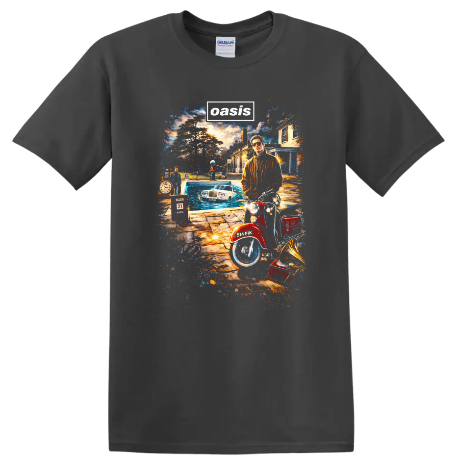 Oasis Vintage Classic Rock Album Cover Art Style T Shirt - Charcoal