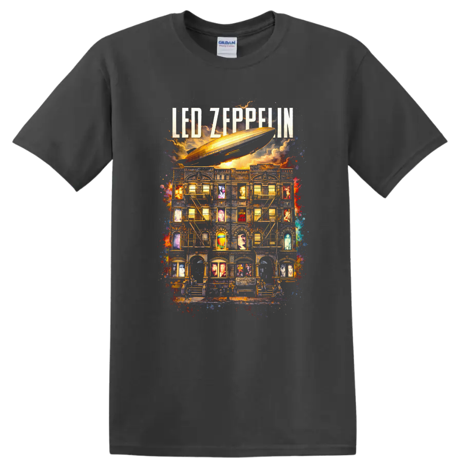 LED Zeppelin Vintage Classic Rock Album Cover Art T Shirt - Charcoal