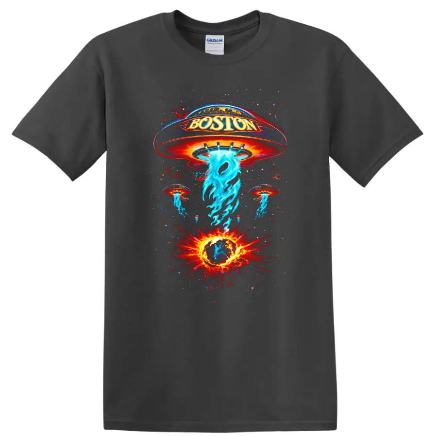 Boston Vintage Classic Rock Album Cover Art T Shirt - Charcoal