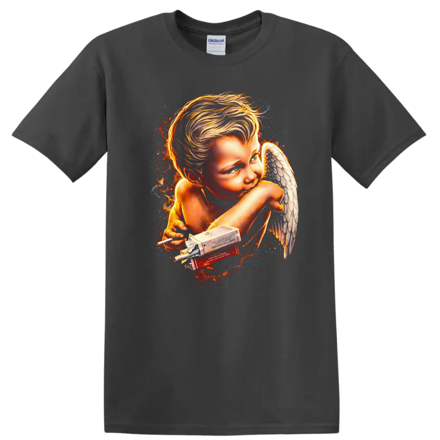 Vintage Classic Rock Angel T Shirt with Smoky Aesthetic - Charcoal