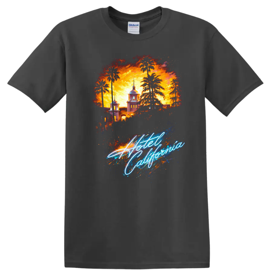 Hotel California Vintage Classic Rock T Shirt - Charcoal