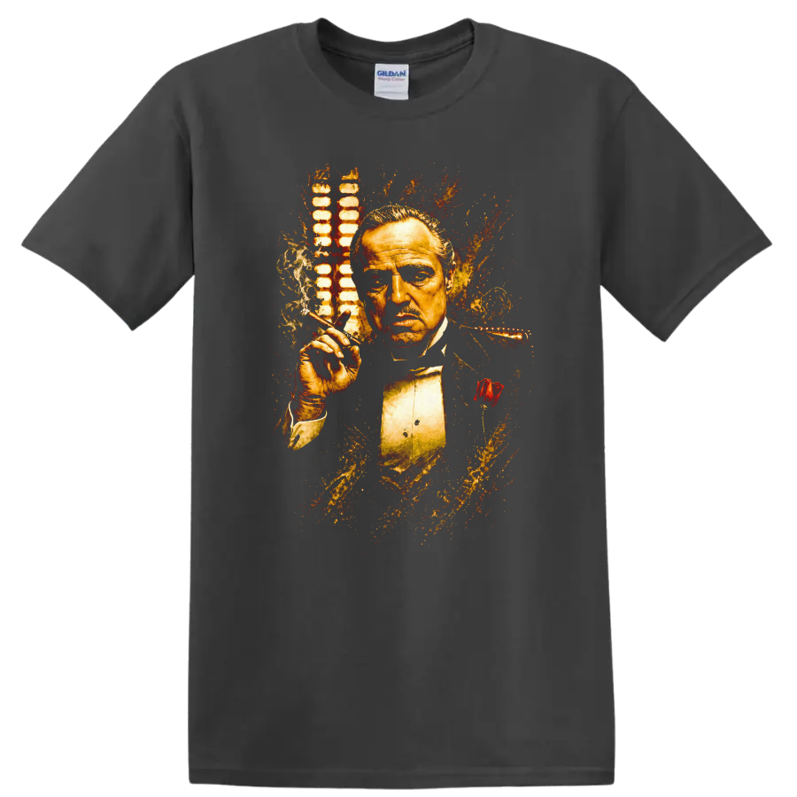 Vintage Cult Movie The Godfather Marlon Brando T Shirt on a Charcoal T Shirt