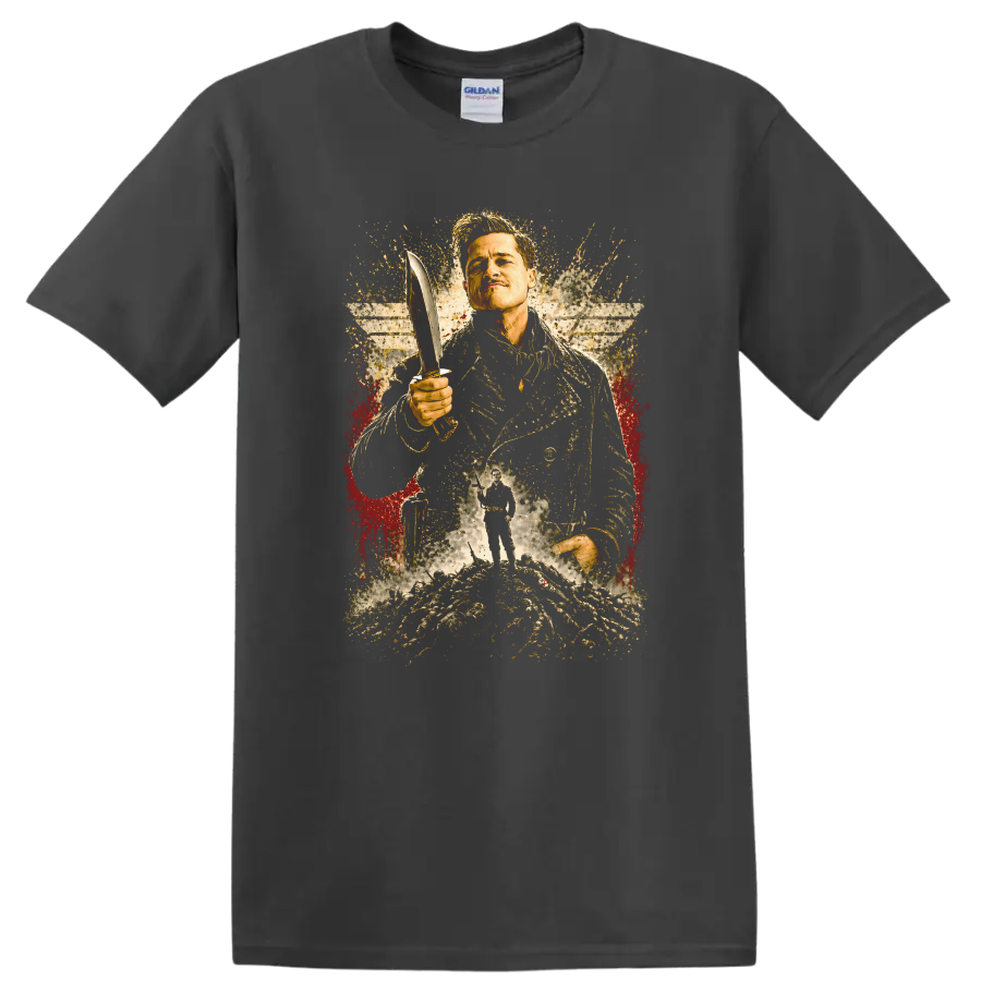 Warrior Holding Knife Graphic T Shirt Vintage Style Art Graphic Tee - Charcoal