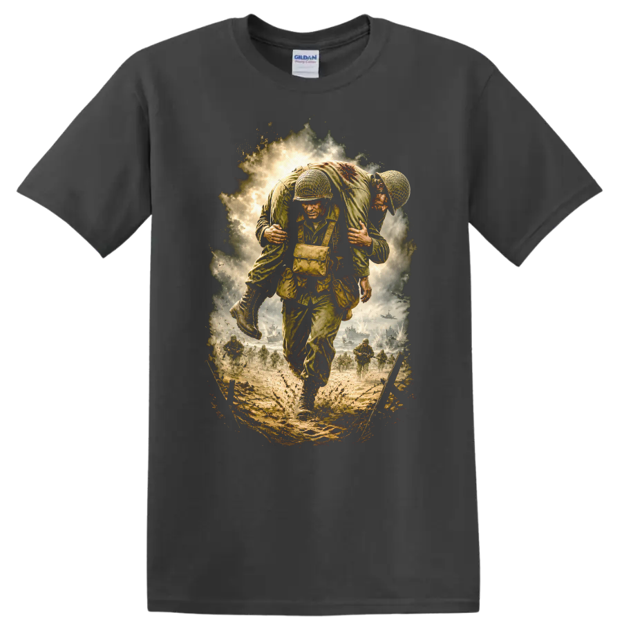 Saving Private Ryan Vintage Movie T Shirt on a Charcoal T Shirt
