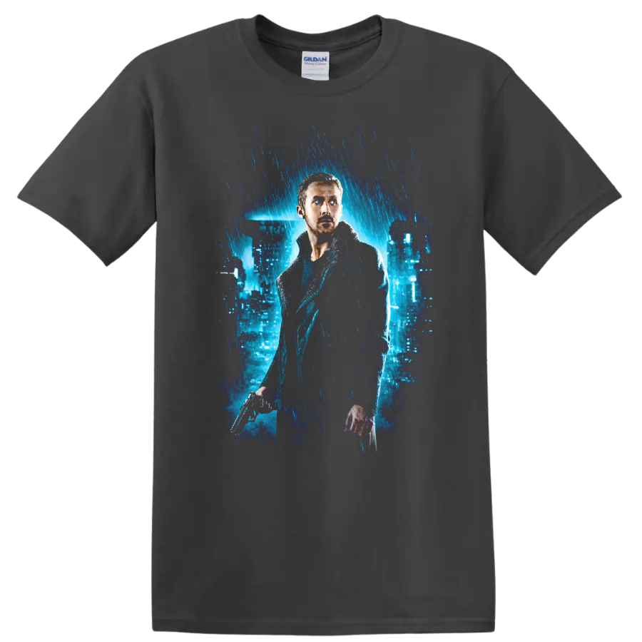 Blade Runner 2049 Vintage Cult Movie T Shirt on a Charcoal T Shirt