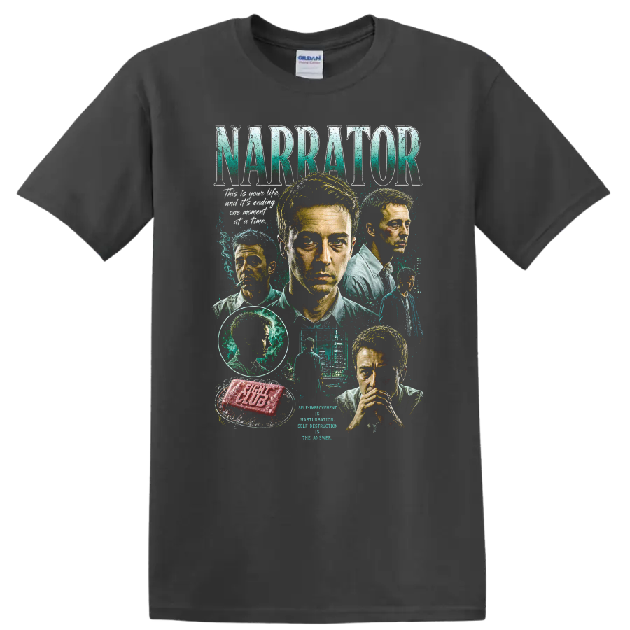 Narrator Fight Club Movie Art T Shirt Cool Graphic Tee Gift for Fans - Charcoal