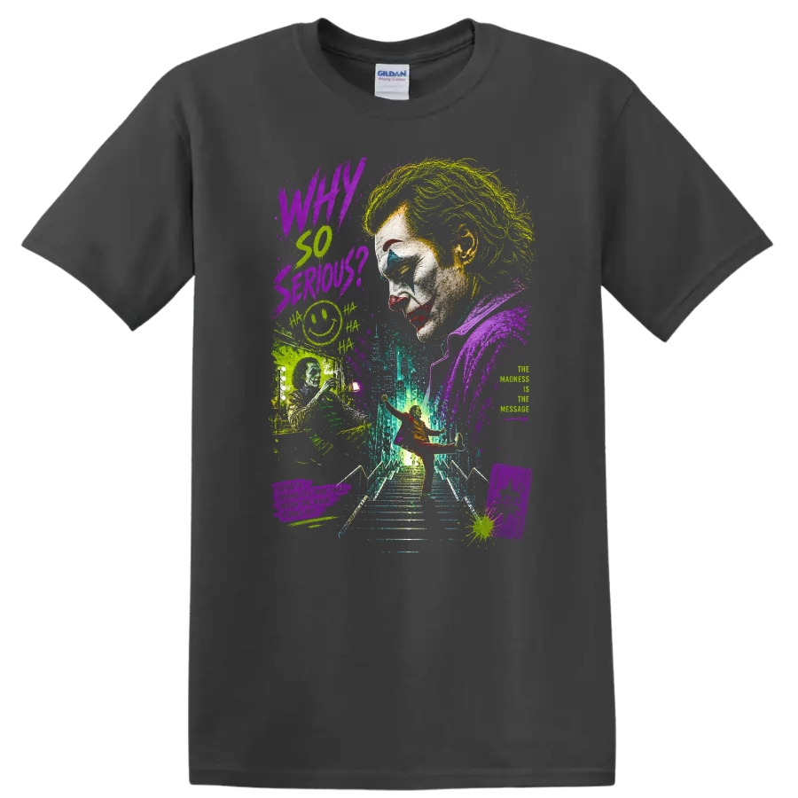 Joker Why So Serious Graphic T Shirt Vintage Style Movie Art Tee - Charcoal