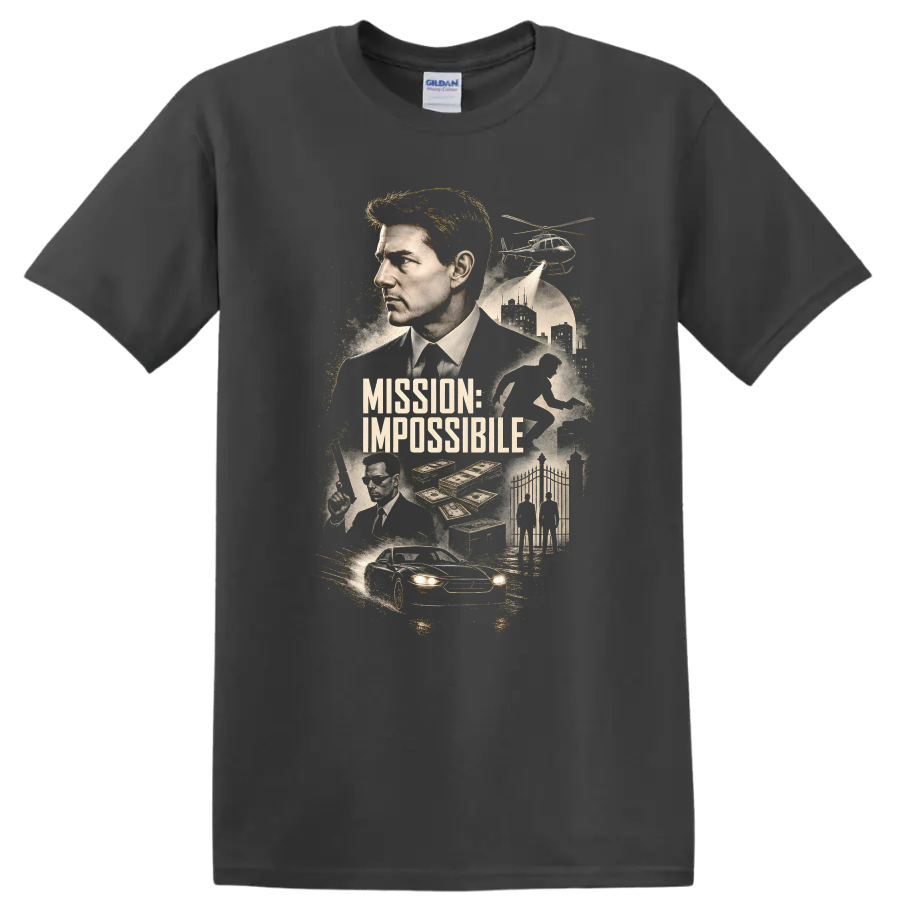 Vintage Cult Movie Character Portrait T Shirt on a Charcoal T Shirt