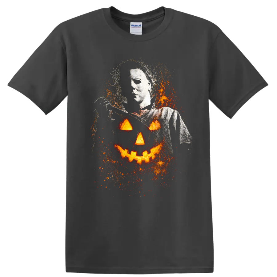 Halloween T Shirt Spooky Pumpkin Fire Ghost Costume Tee Fun Party - Charcoal