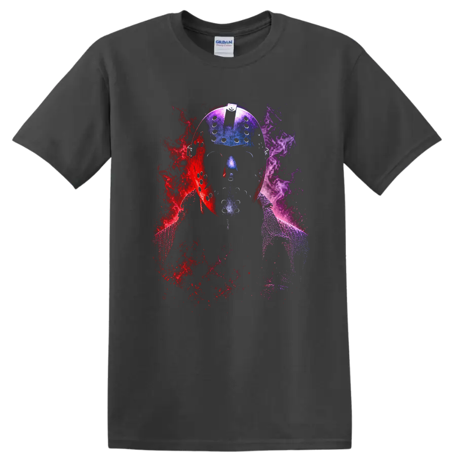 Hockey Mask Graphic T Shirt Horror Art Smoke Effects Retro Vintage Tee - Charcoal