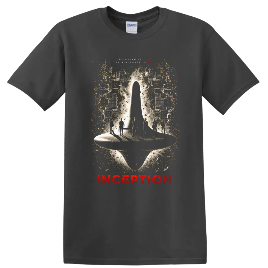 Inception Vintage Cult Movie T Shirt on a Charcoal T Shirt
