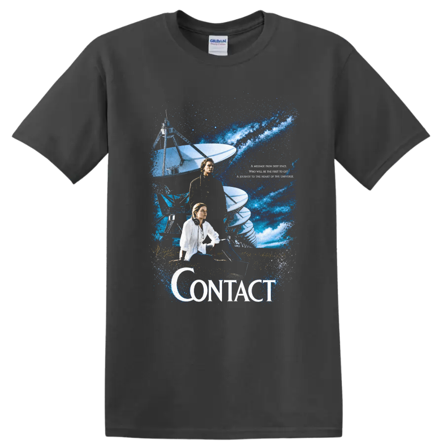 Vintage Cult Movie Contact Jodie Foster T Shirt on a Charcoal T Shirt