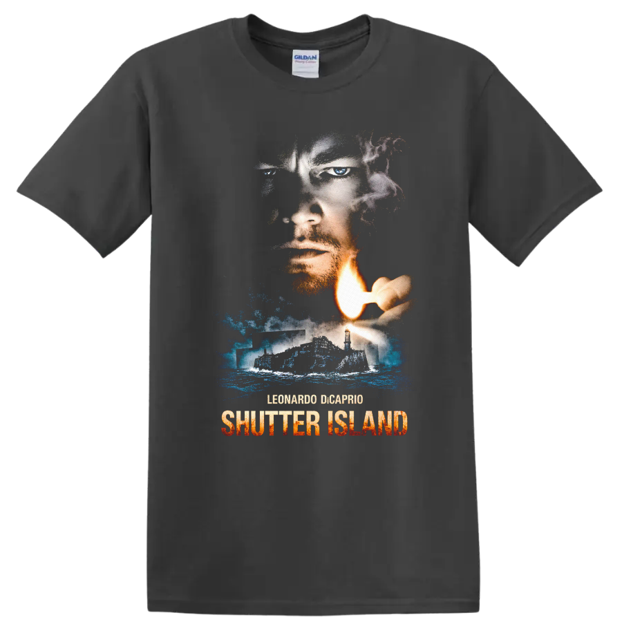 Shutter Island Movie Art T Shirt Vintage Graphic Tee Horror Thriller Design - Charcoal