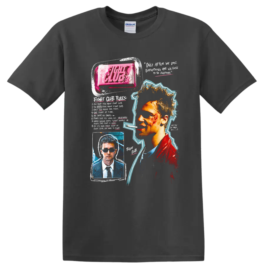 Fight Club Graphic T Shirt Vintage Style Movie Quotes Tee Retro Fashion - Charcoal