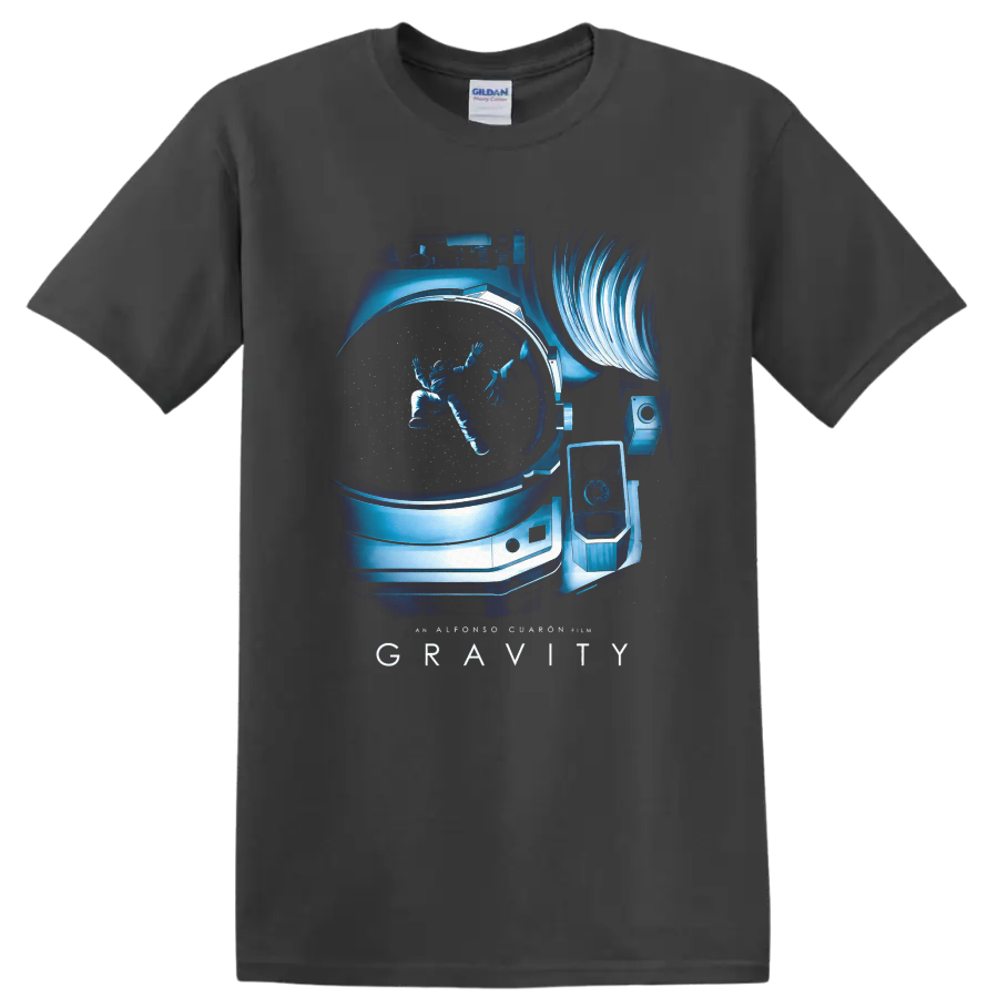 Gravity Vintage Cult Movie T Shirt on a Charcoal T Shirt