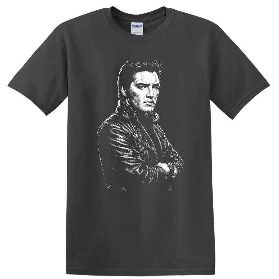Elvis Presley King of Rock and Roll Portrait T Shirt - Charcoal