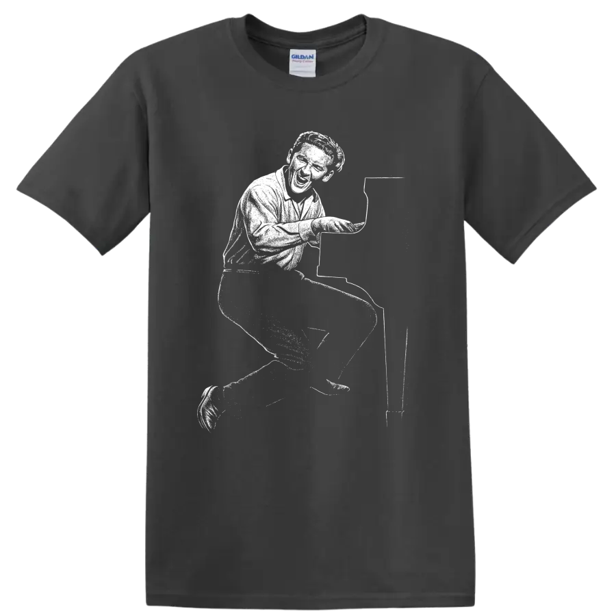 Jerry Lee Lewis T Shirt Rock Legend Piano Player Silhouette Music Fan Gift Tee - Charcoal