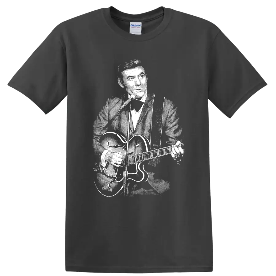 Carl Perkins Rock Legends Portrait T Shirt for Classic Rock Fans - Charcoal