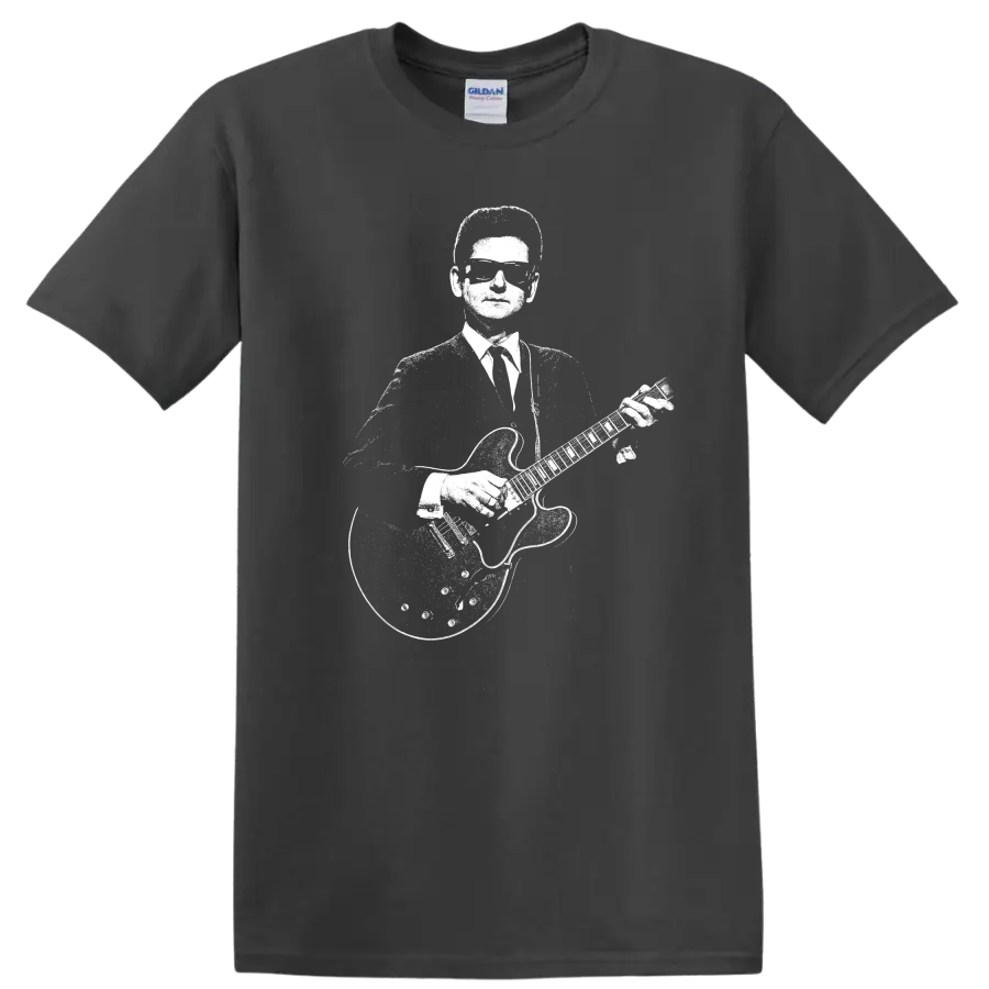 Roy Orbison Rock Legends Pixel Art Guitar T Shirt - Charcoal