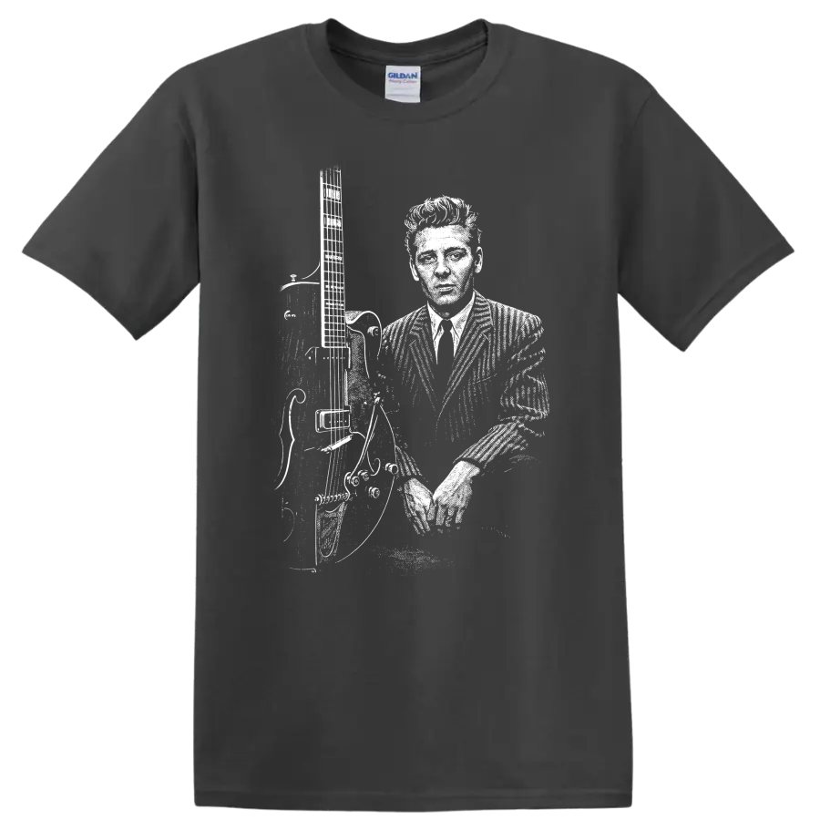 Eddie Cochran Rock Legends Silhouette Guitar T Shirt - Charcoal