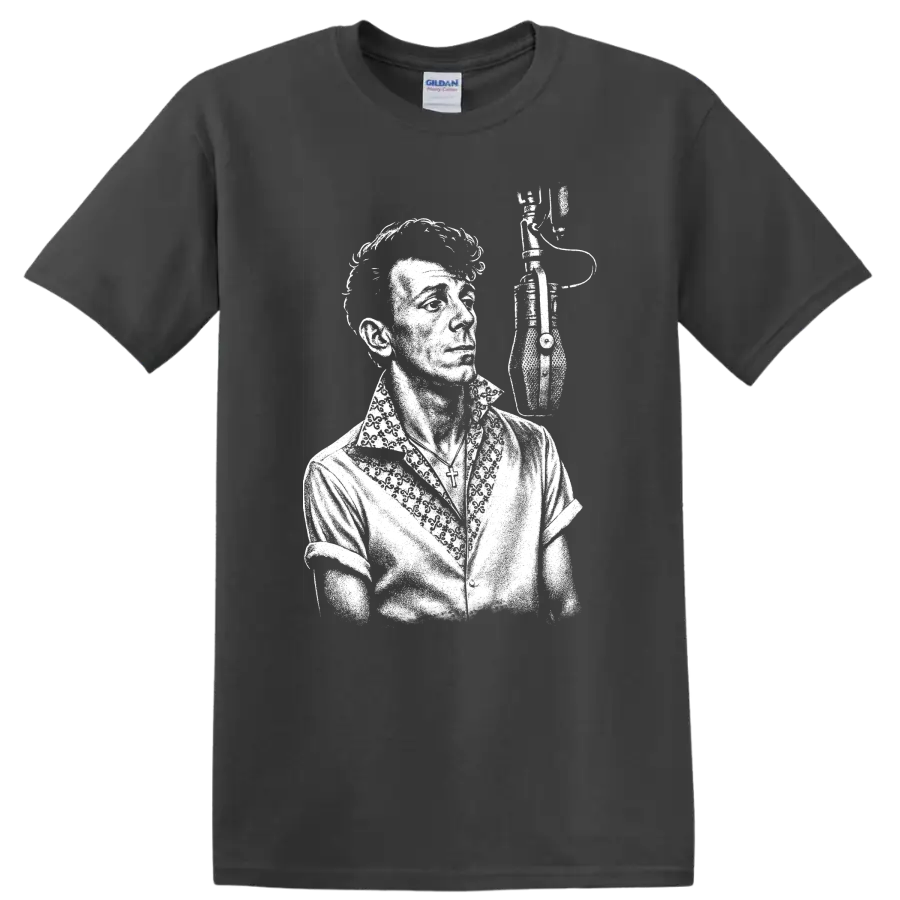 Gene Vincent Rock Legends Silhouette Vintage Music T Shirt - Charcoal