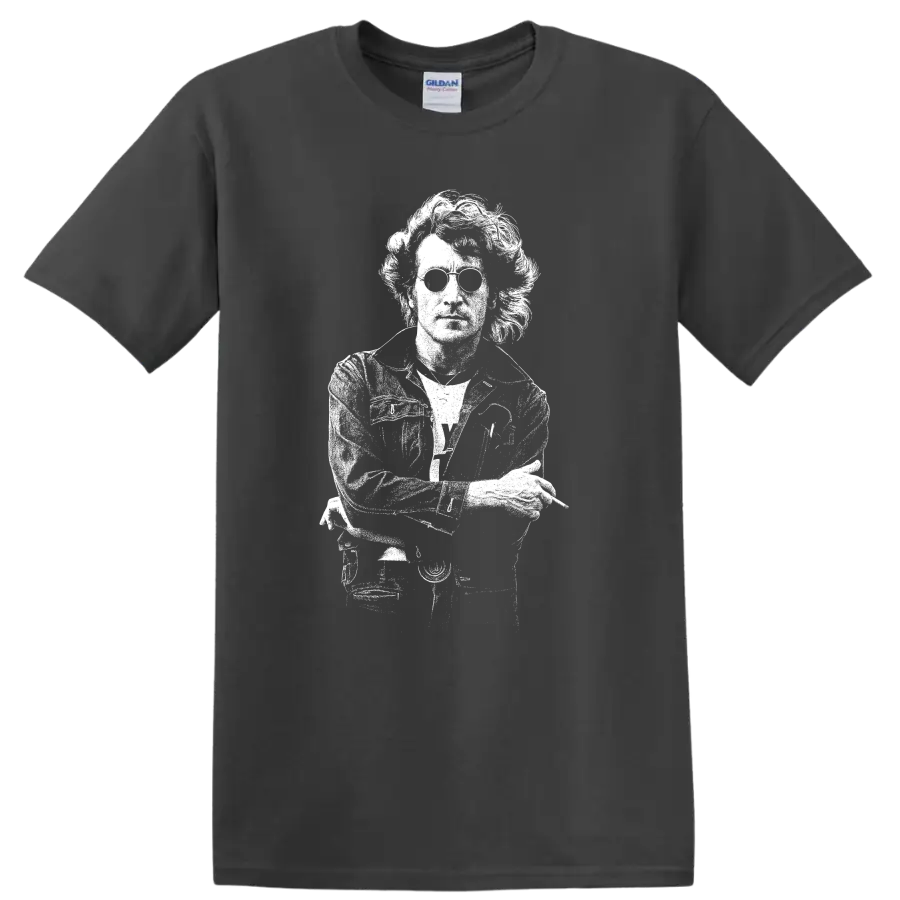 John Lennon The Beatles Rock Legends Portrait T Shirt - Charcoal