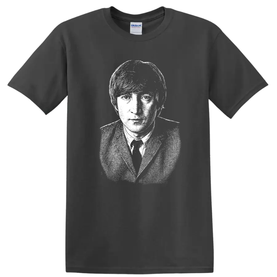John Lennon The Beatles Rock Legends Portrait T Shirt - Charcoal