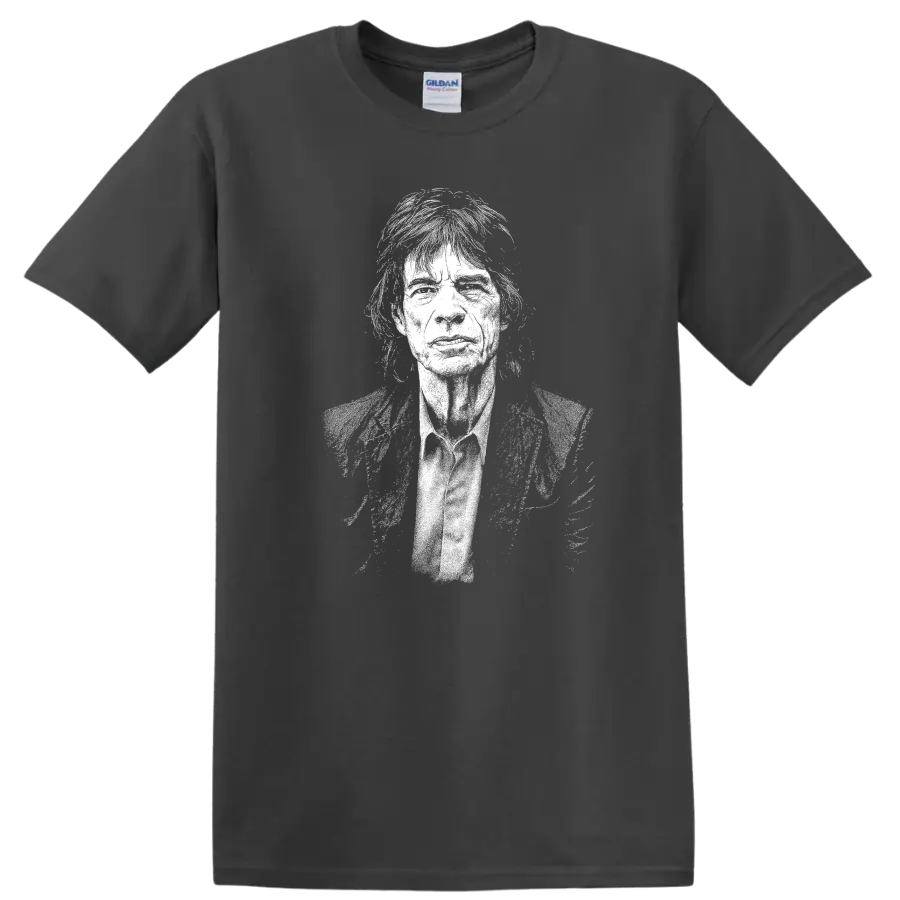Mick Jagger The Rolling Stones Rock Legends Portrait T Shirt - Charcoal