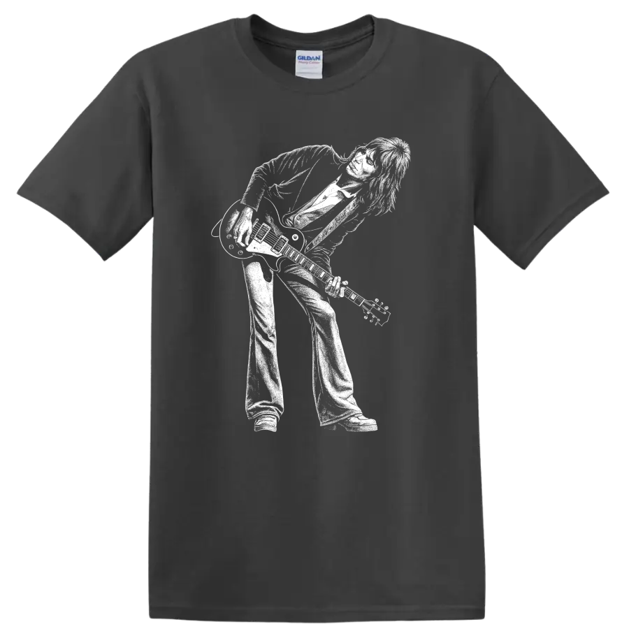 Jeff Beck Rock Legends Portrait T Shirt for Classic Guitar Fans - Charcoal
