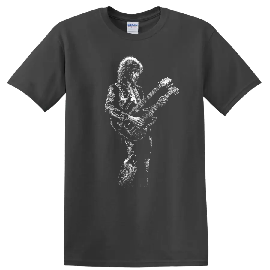 Jimmy Page Led Zeppelin Rock Legends Silhouette Guitar T Shirt - Charcoal