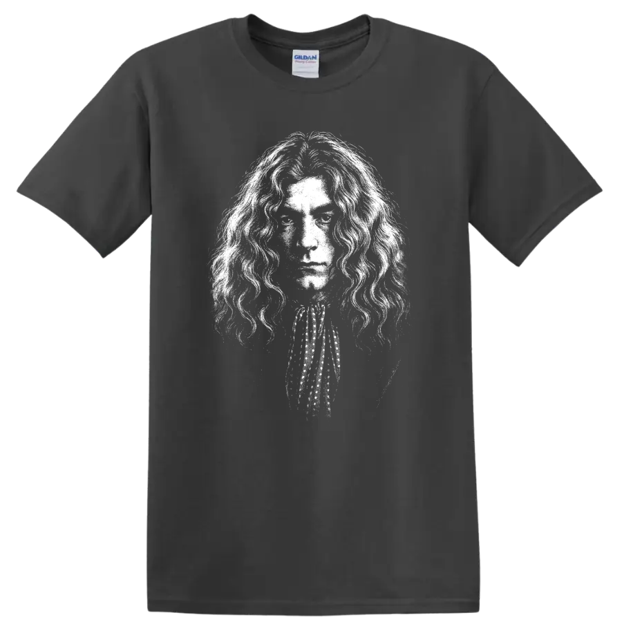 Robert Plant Led Zeppelin Rock Legends Tribute T Shirt Classic Portrait - Charcoal
