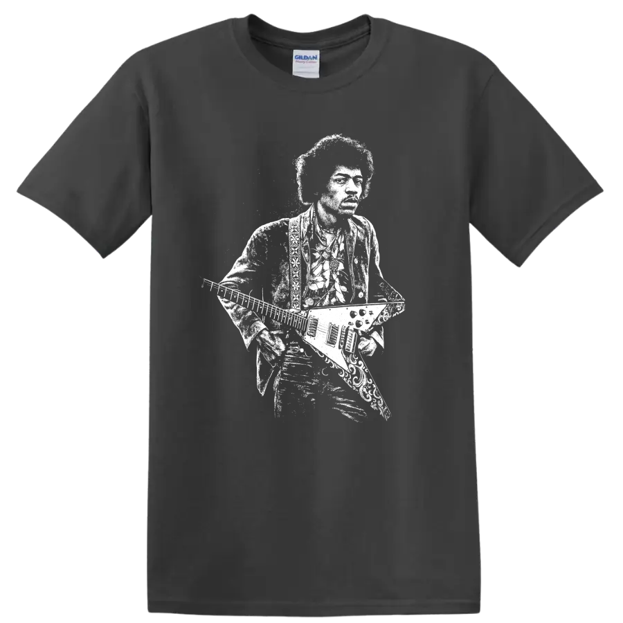 Jimi Hendrix Rock Legends Distressed Portrait T Shirt Vintage Music - Charcoal