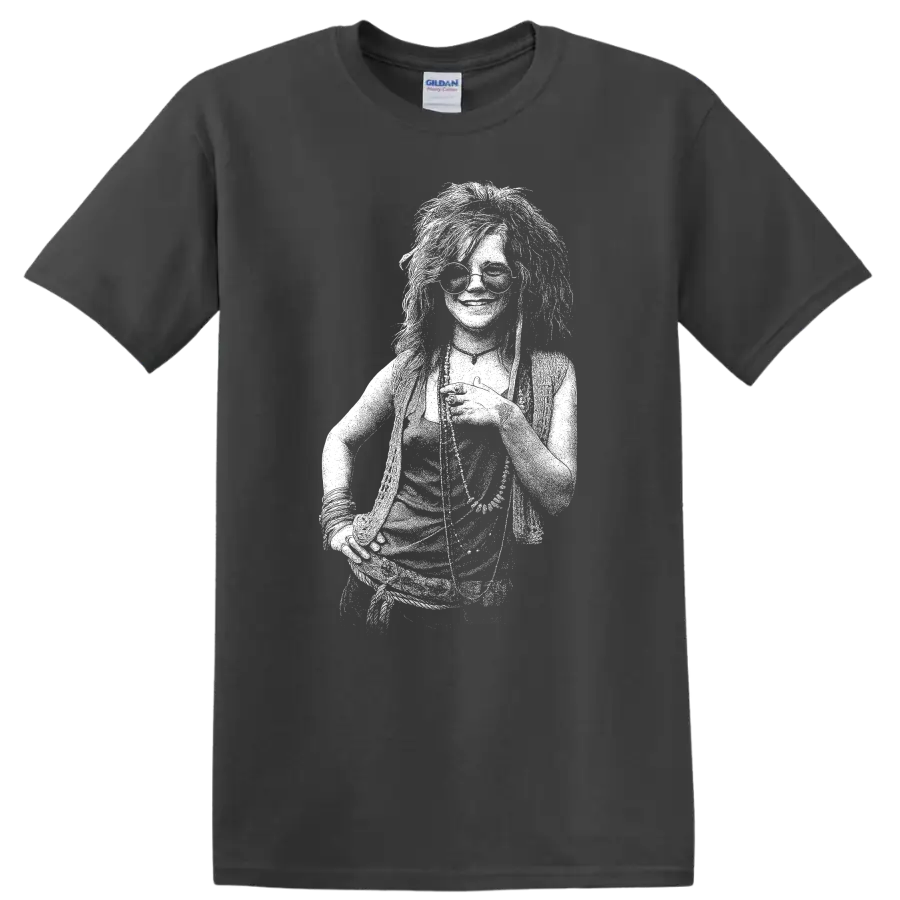 Janis Joplin Rock Legends Vintage Style T Shirt for Music Fans - Charcoal