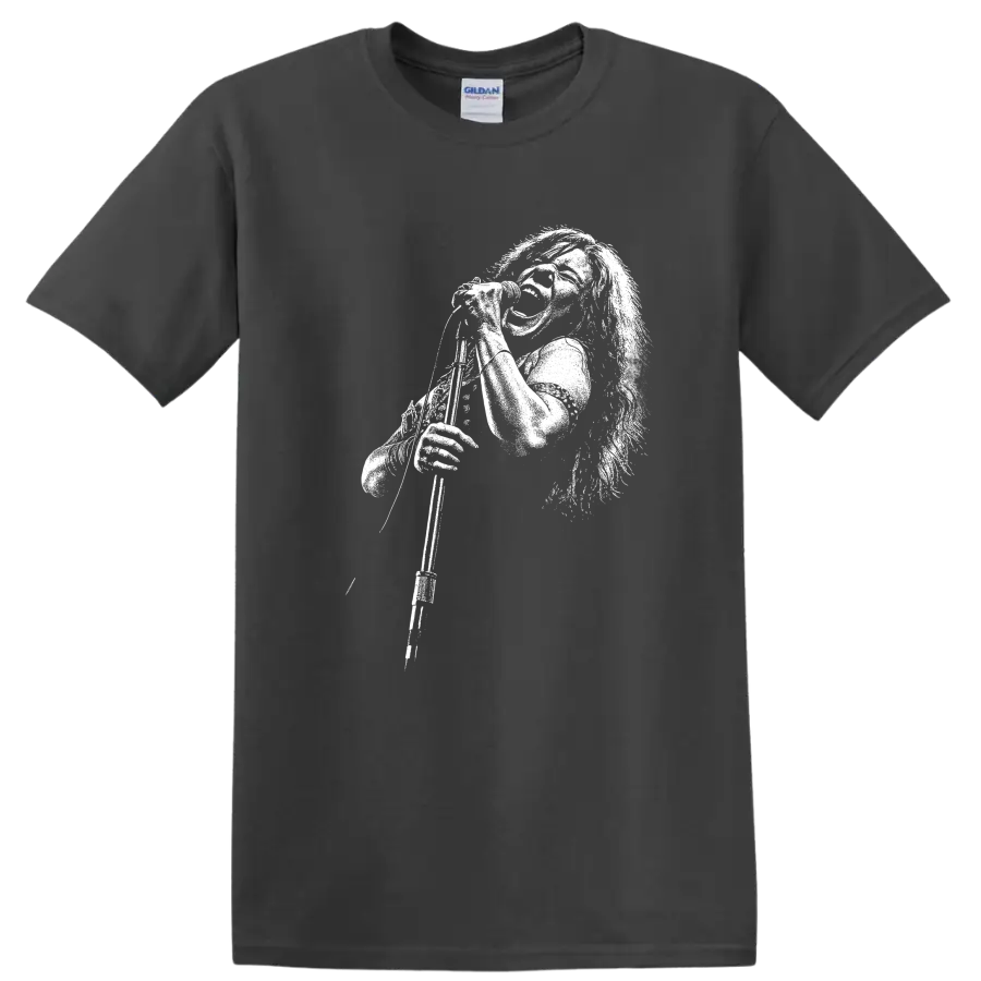 Janis Joplin Rock Legends Portrait T Shirt for Classic Music Fans - Charcoal