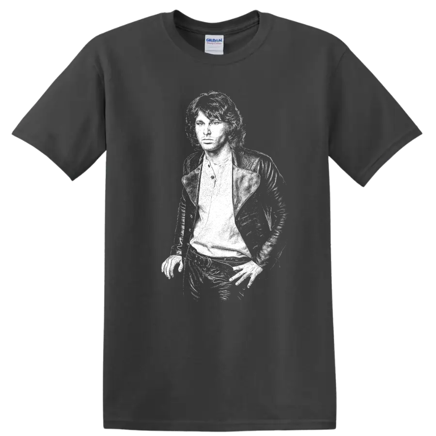 Jim Morrison The Doors Rock Legends Portrait T Shirt - Charcoal