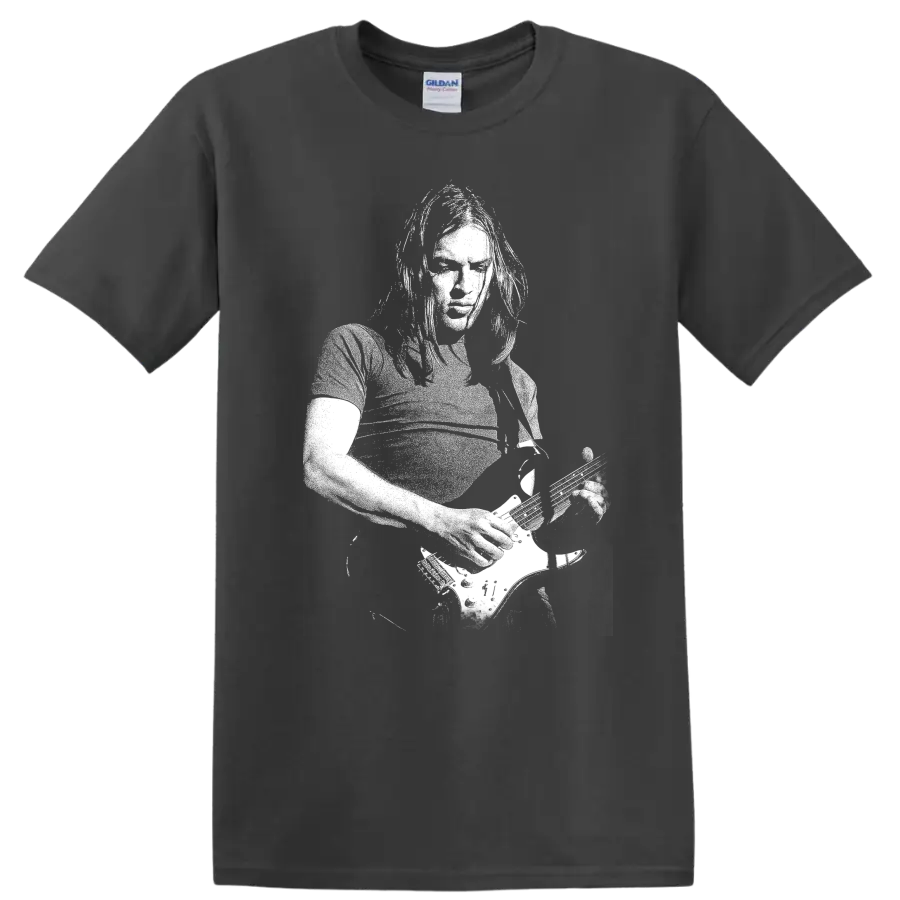 David Gilmour Pink Floyd Rock Legends Portrait T Shirt for Fans - Charcoal